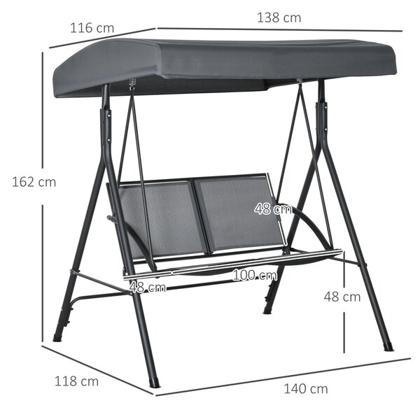 Outsunny Balansoar cu 2 Locuri de Gradina pentru Exterior cu Baldachin Reglabil si Sezuta din Textilen, 140x118x162cm Gri