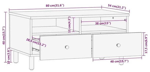 VidaXL Akácfa Dohányzóasztal - 2 Fiók - 80x54x40 cm