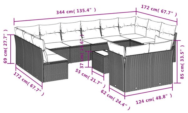 VidaXL Polyrattan Kerti Ülőgarnitúra - 13 részes - Bézs