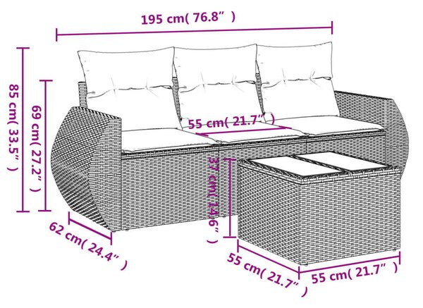 VidaXL Polyrattan Kerti Ülőgarnitúra - 4 részes - Bézs