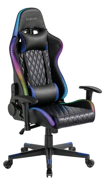 Gamer szék fej- és deréktámasszal, RGB világítással, 150 kg-ig, fekete