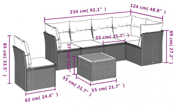 VidaXL Polyrattan Kerti Ülőgarnitúra - 7 részes - Bézs