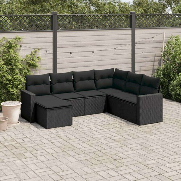 VidaXL Polyrattan Kerti Ülőgarnitúra - 7 részes - Fekete