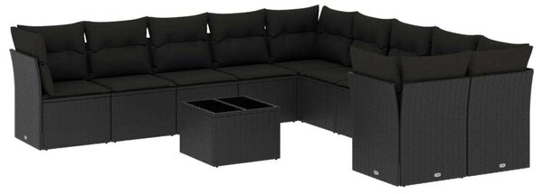 VidaXL Polyrattan Kerti Ülőgarnitúra - 11 részes - Fekete