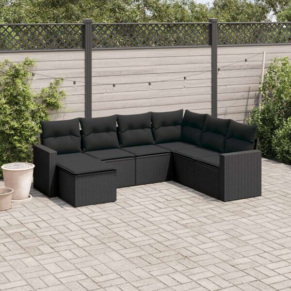 VidaXL Polyrattan Kerti Ülőgarnitúra - 7 részes - Fekete