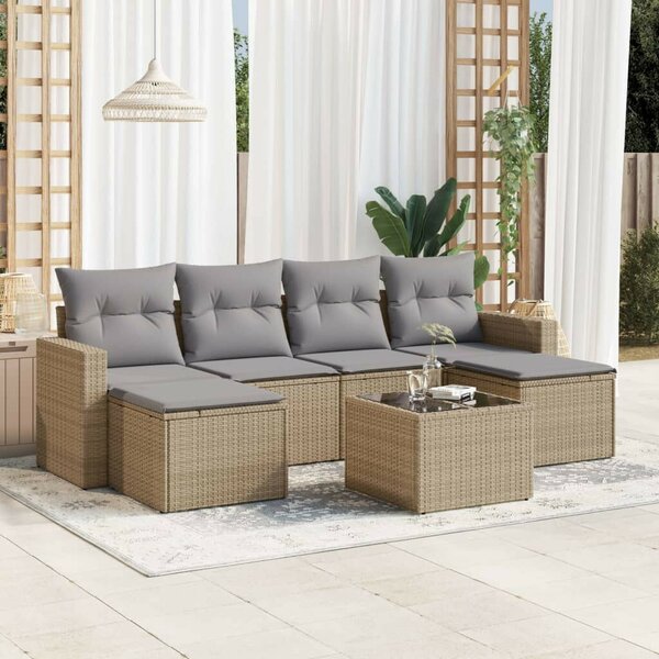 VidaXL Polyrattan Kerti Ülőgarnitúra - 7 részes - Bézs
