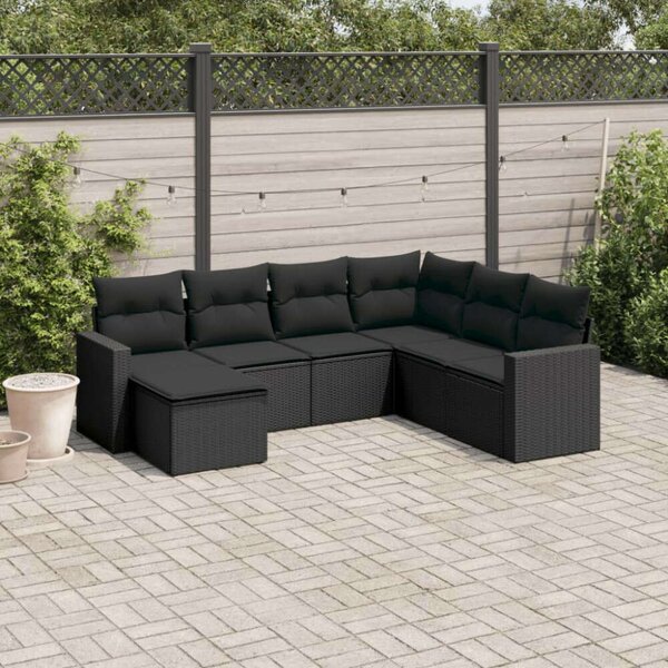 VidaXL Polyrattan Kerti Ülőgarnitúra - 7 részes - Fekete