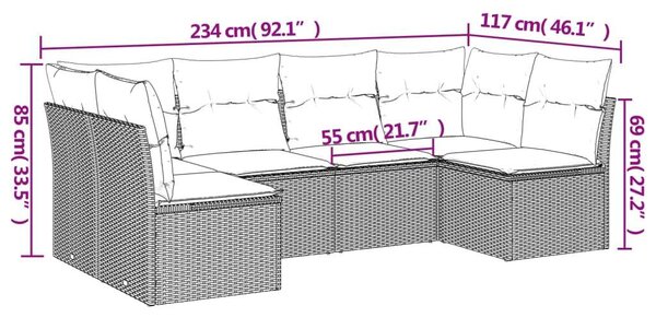 Polyrattan Kerti Ülőgarnitúra - 6 részes - Fekete