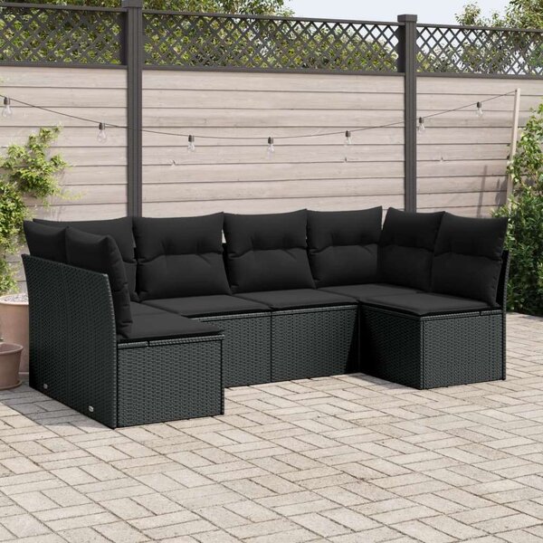 Polyrattan Kerti Ülőgarnitúra - 6 részes - Fekete