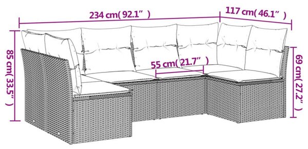 Polyrattan Kerti Ülőgarnitúra - 6 részes - Fekete