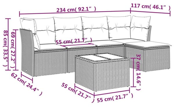 VidaXL 6 részes Polyrattan Kerti Ülőgarnitúra