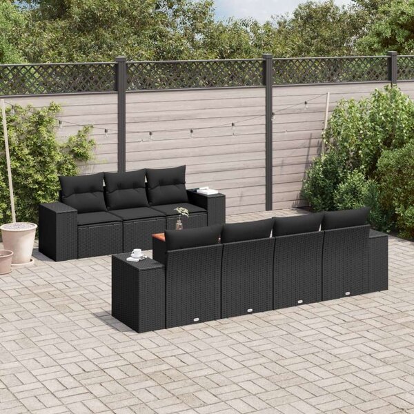 VidaXL 8 részes fekete polyrattan kerti ülőgarnitúra párnákkal
