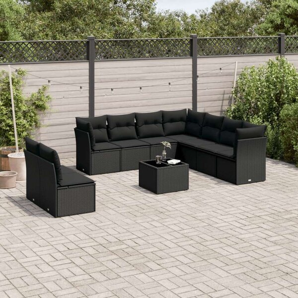 VidaXL Polyrattan Kerti Ülőgarnitúra - 10 részes - Fekete