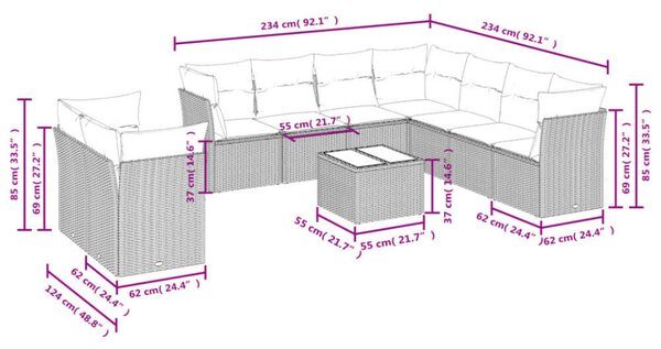VidaXL Polyrattan Kerti Ülőgarnitúra - 10 részes - Fekete