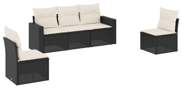 VidaXL 5 részes fekete polyrattan kerti kanapészett párnákkal