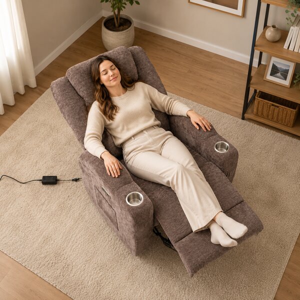 Elektromos relax fekvőfotel, barna zsenília szövet (JN-D8116C51 BROWN)