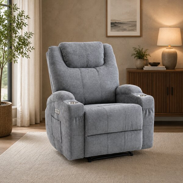 Elektromos relax fekvőfotel, szürke zsenília szövet (JN-D8116C51 GREY)