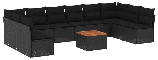VidaXL Polyrattan Kerti Ülőgarnitúra - 11 részes - Fekete