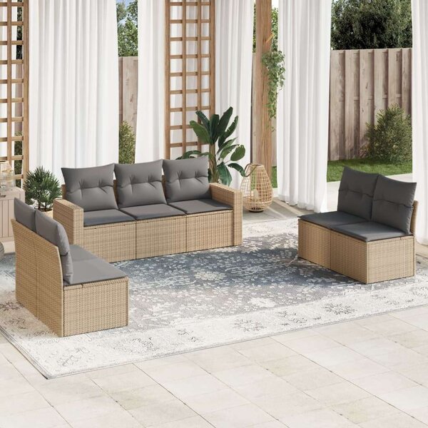Polyrattan Kerti Ülőgarnitúra - 7 részes - Bézs