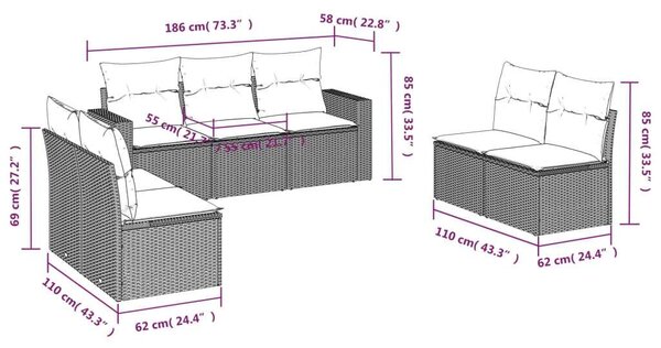 Polyrattan Kerti Ülőgarnitúra - 7 részes - Bézs