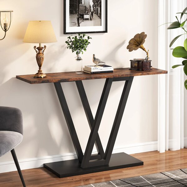 Industrial konzolasztal, Blackswan Design, 110x30x80cm, barna/fekete fa