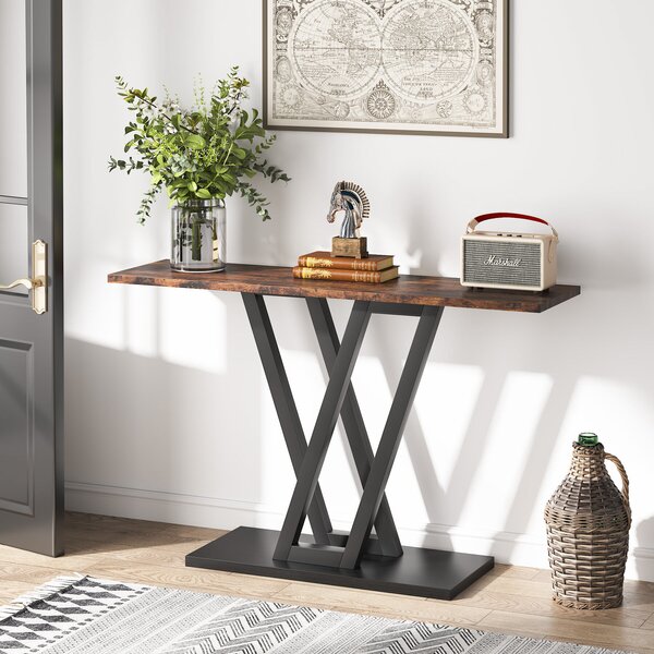 Industrial konzolasztal, Blackswan Design, 110x30x80cm, barna/fekete fa