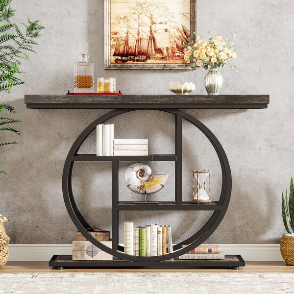 Konzolasztal, Blackswan Design Alana, wenge fa/fekete, 4 polc, 105x30x80 cm
