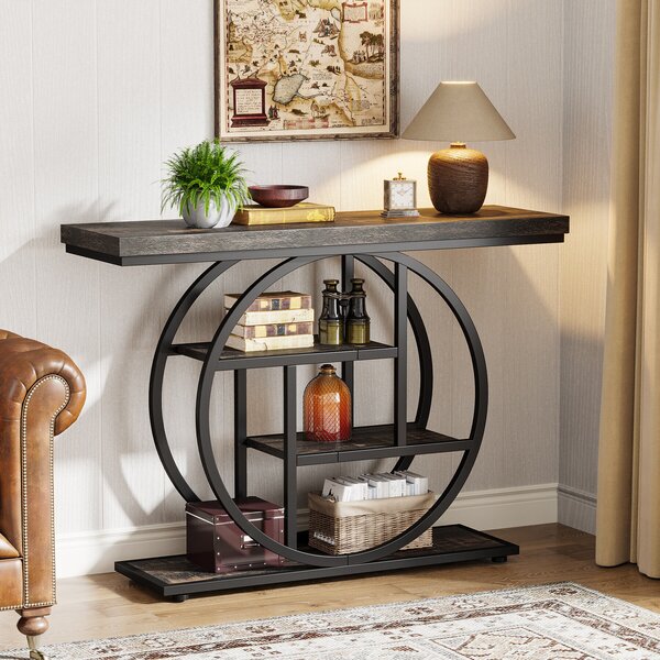 Konzolasztal, Blackswan Design Alana, wenge fa/fekete, 4 polc, 105x30x80 cm
