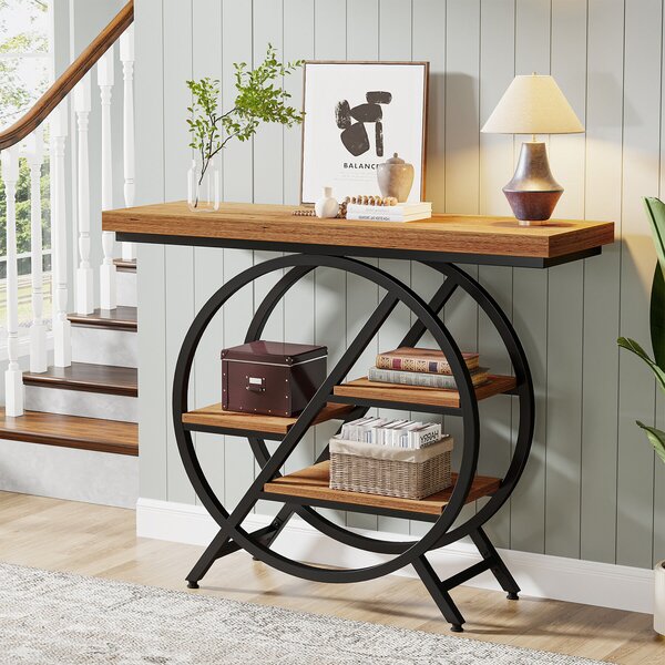 Blackswan Design Sofia 5 konzolasztal, világosbarna/fekete fa, 4 polc, fém, 100x30x82 cm