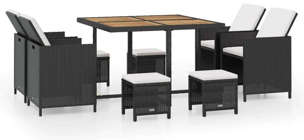 VidaXL Kültéri Étkezőgarnitúra - 9 Elemes - Fekete Poly Rattan