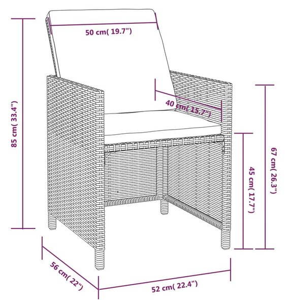 VidaXL Kültéri Étkezőgarnitúra - 9 Elemes - Fekete Poly Rattan