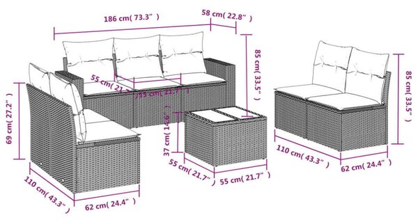 VidaXL Polyrattan Kerti Ülőgarnitúra - 8 részes - Fekete
