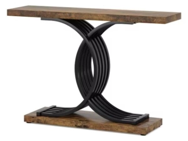 Nappali/előszoba dekorációs asztal, Fremingi modell, barna/fekete, fa textúra, 100 cm