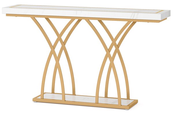 Masa Decor Living/ Hol, Model Veneer alb/ auriu, imitatie marmura, 140 cm