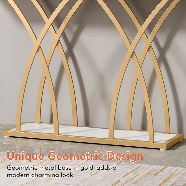 Masa Decor Living/ Hol, Model Veneer alb/ auriu, imitatie marmura, 140 cm