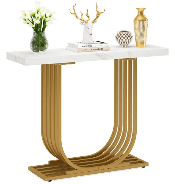 Nappali/előszoba dekorációs asztal, Baselli Model fehér/arany, márvány utánzat, 100 cm