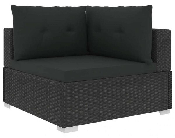 VidaXL 10-részes fekete polyrattan kerti bútorszett párnákkal