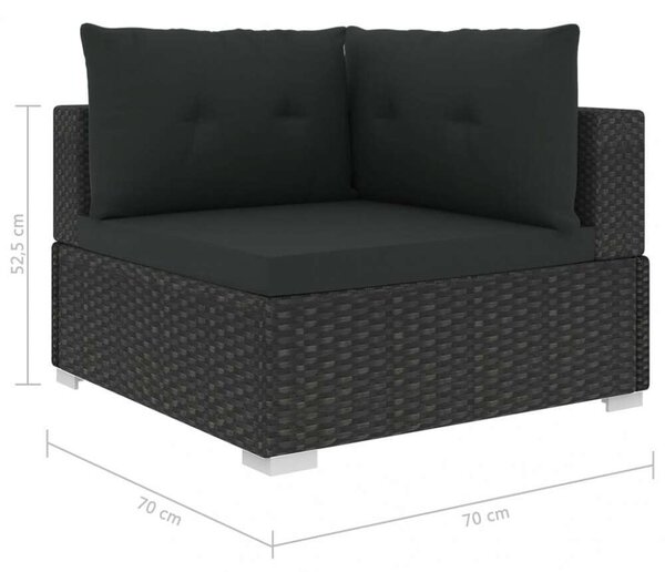 VidaXL 10-részes fekete polyrattan kerti bútorszett párnákkal