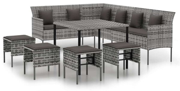 VidaXL 6-részes szürke polyrattan kerti étkezőgarnitúra párnákkal