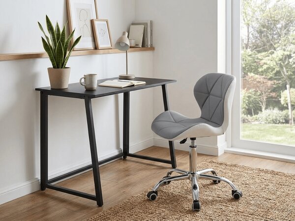 ZARIMO irodai szett: asztal 80x40 cm, fekete + AVOLA szék eco bőrből, szürke-fehér