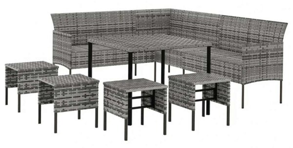 VidaXL 6-részes szürke polyrattan kerti étkezőgarnitúra párnákkal