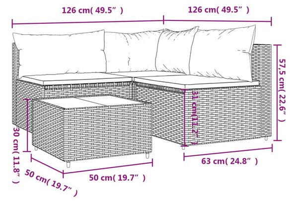 VidaXL 4 részes fekete polyrattan kerti ülőgarnitúra párnákkal