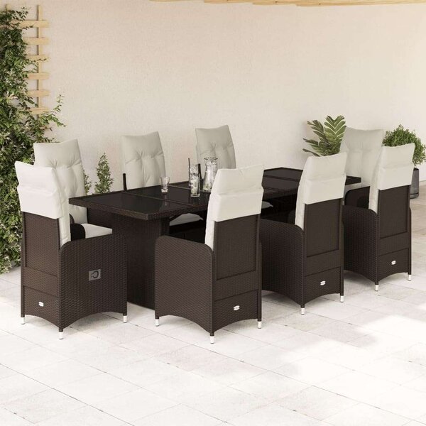 Polyrattan Kerti Bútor - 9 részes Bisztrókészlet - Barna