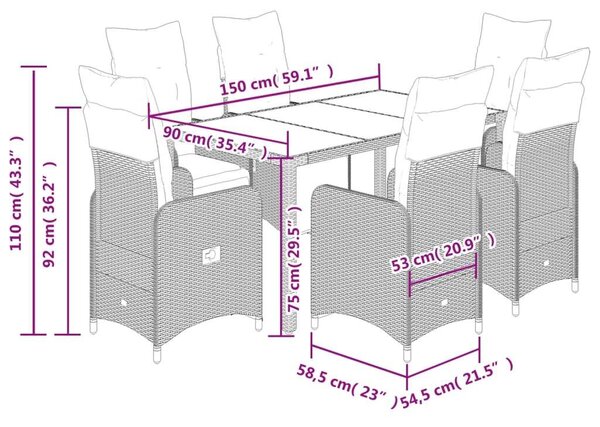 VidaXL Polyrattan Kerti Bútorgarnitúra - 7 részes