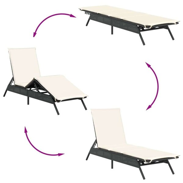 VidaXL Napozóágy - Polyrattan - Fekete - 200cm