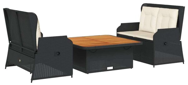 VidaXL Polyrattan Kerti Ülőgarnitúra - 3 részes - Fekete