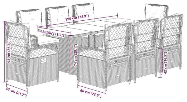 VidaXL 9 részes bézs polyrattan kerti étkezőgarnitúra párnákkal