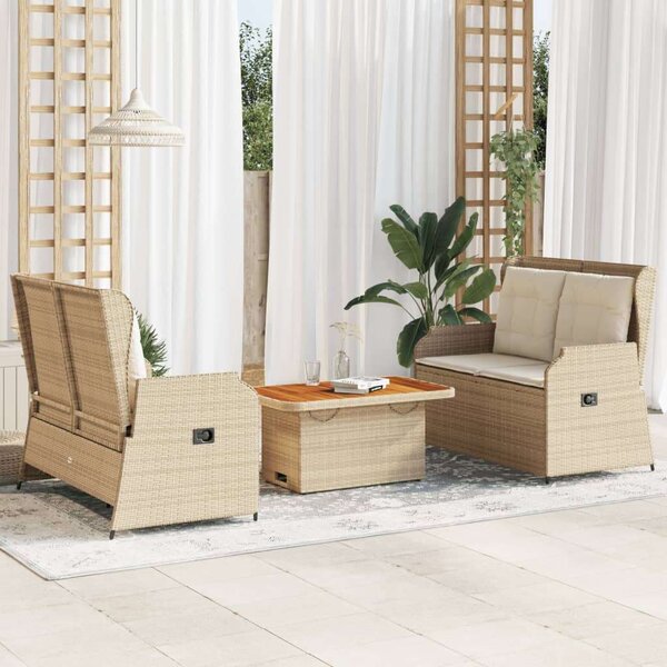 VidaXL Polyrattan Kerti Ülőgarnitúra - 3 részes - Bézs
