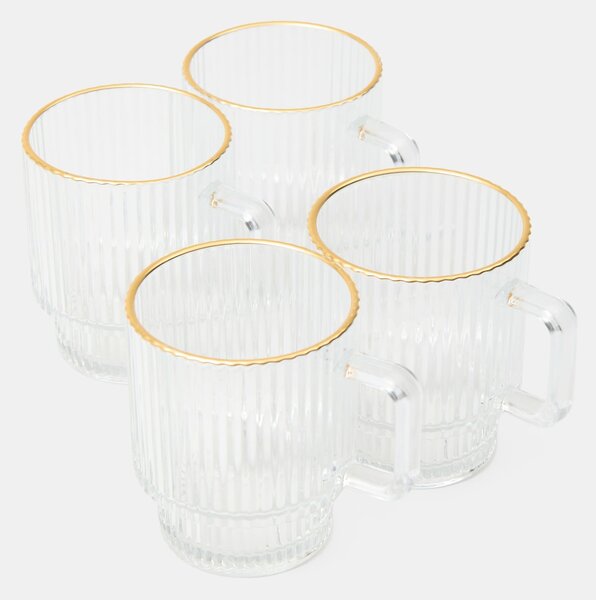 Sinsay - Üveg bögreszett bordázott felülettel és aranyozott peremmel 4 pack - clear