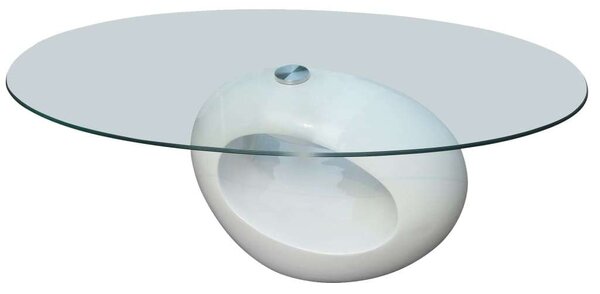 VidaXL magasfényű fehér dohányzóasztal ovális üveglappal